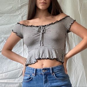 Striped Peasant Crop Top